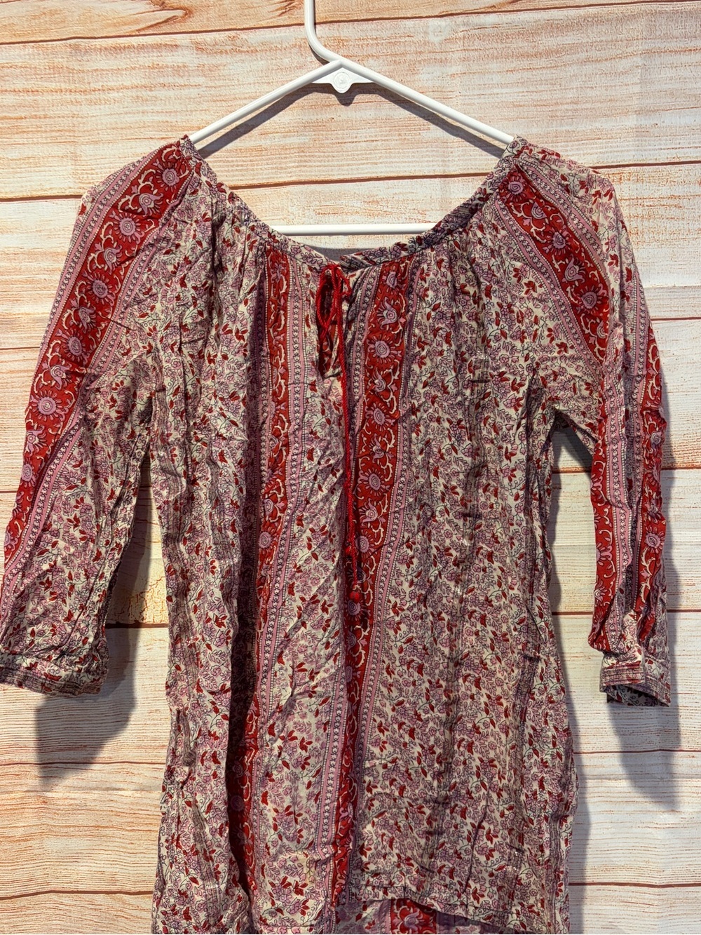 Lucky Brand Red Floral Boho Peasant Tunic